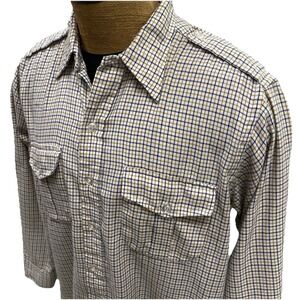 Vintage LL Bean Cursive Tag Plaid Button Shirt Epaulettes Flap Pockets Mens 17